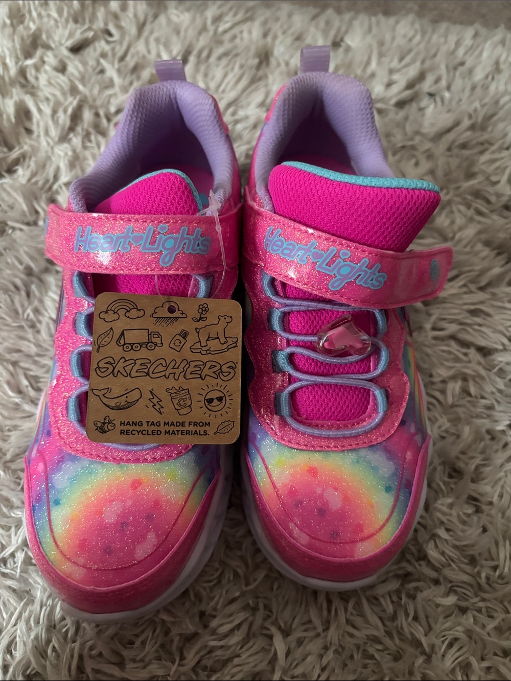 NWT Kids Rainbow Light-Up Sneakers in Pink size 1 Skechers - Picture 2 of 7
